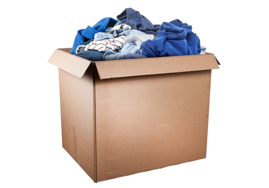 Clothing in a Gaylord box